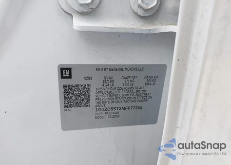 2021 Chevrolet Malibu Fwd Lt z USA, uszkodzony, nr VIN 1G1ZD5ST2MF077352